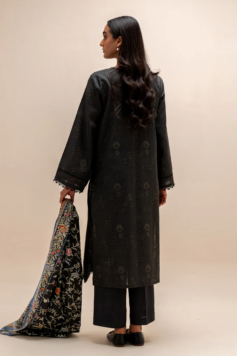 3 PIECE EMBROIDERED KHADDAR SUIT-FOSSIL VERVE (UNSTITCHED) - Image 3