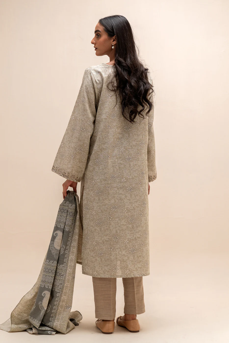 3 PIECE EMBROIDERED KHADDAR SUIT-WHISPERING BEIGE (UNSTITCHED) - Image 3