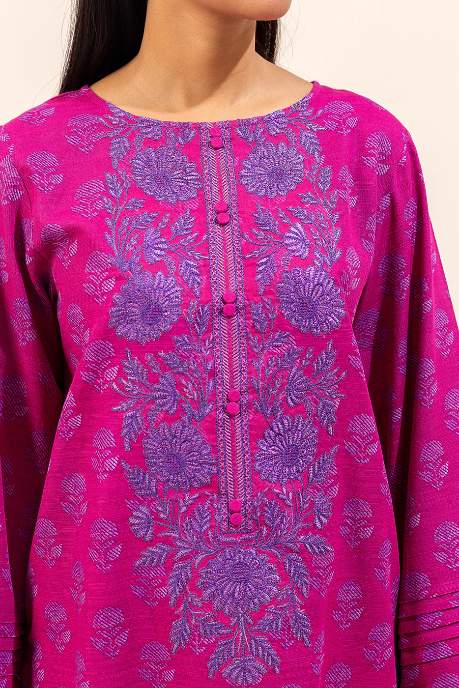 3 PIECE EMBROIDERED KHADDAR SUIT-PHLOX PINK (UNSTITCHED) - Image 5