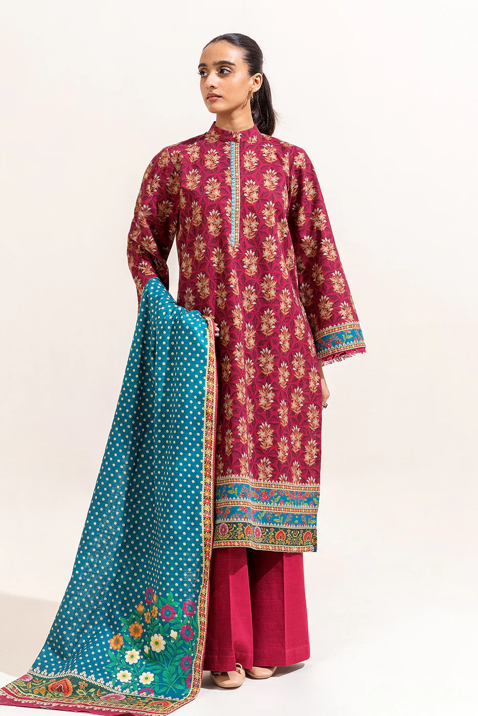 3 PIECE PRINTED KHADDAR SUIT-MULBERRY FERN (UNSTITCHED) - Image 6