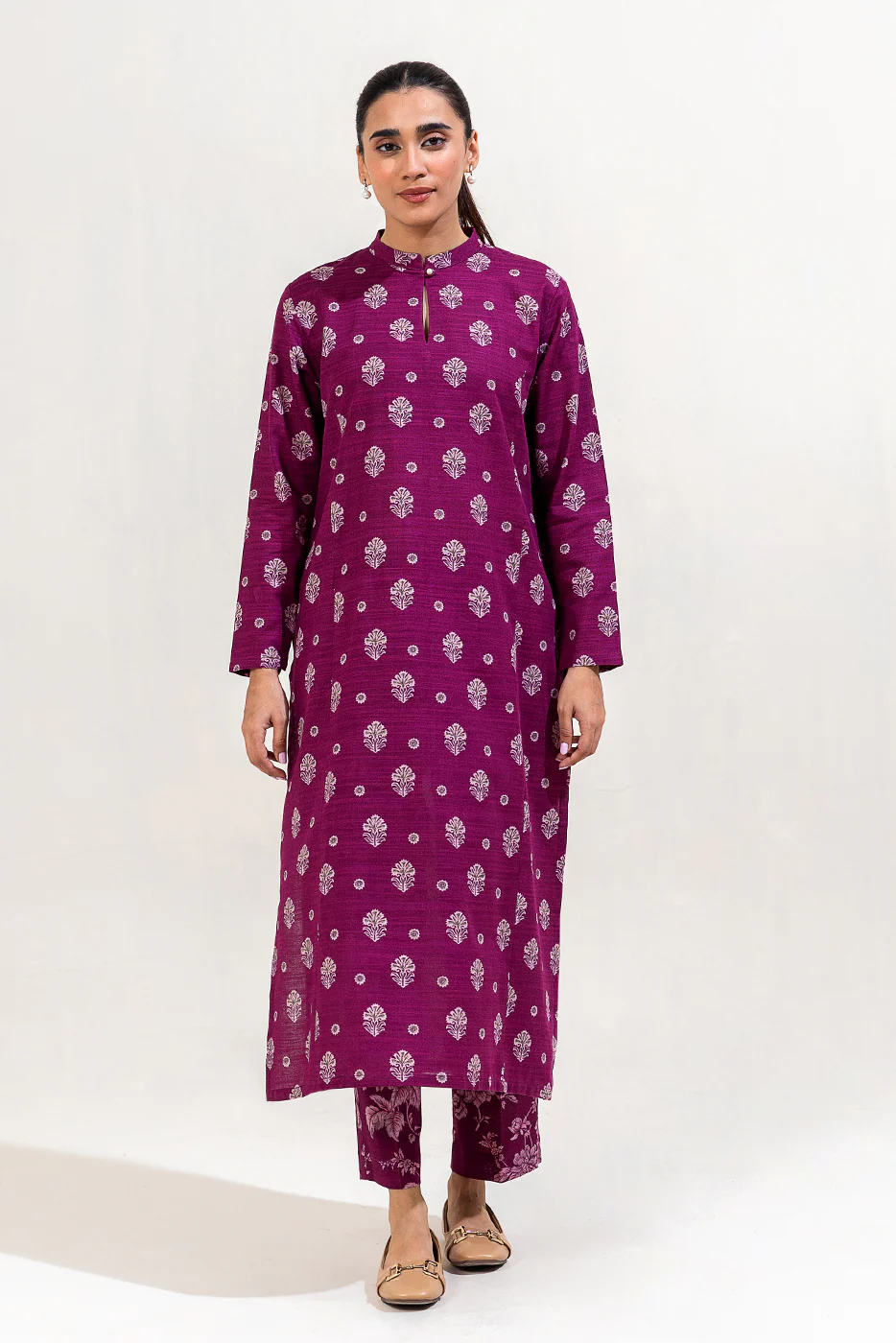 2 PIECE PRINTED KHADDAR SUIT-PLUM NOIR (UNSTITCHED) - Image 2