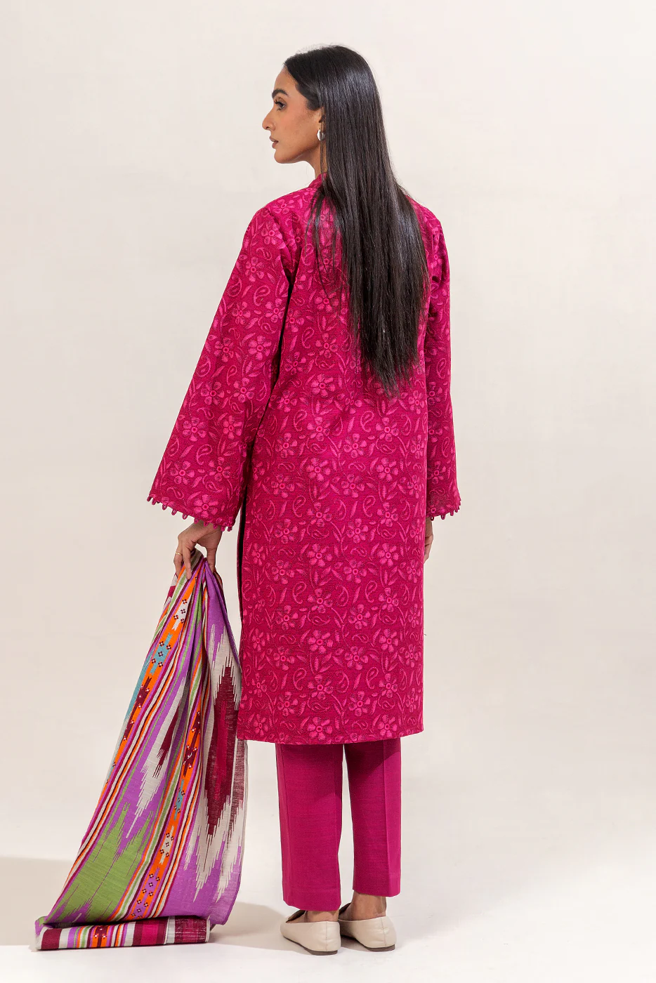 3 PIECE EMBROIDERED KHADDAR SUIT-SANGRIA TRIBE (UNSTITCHED) - Image 4