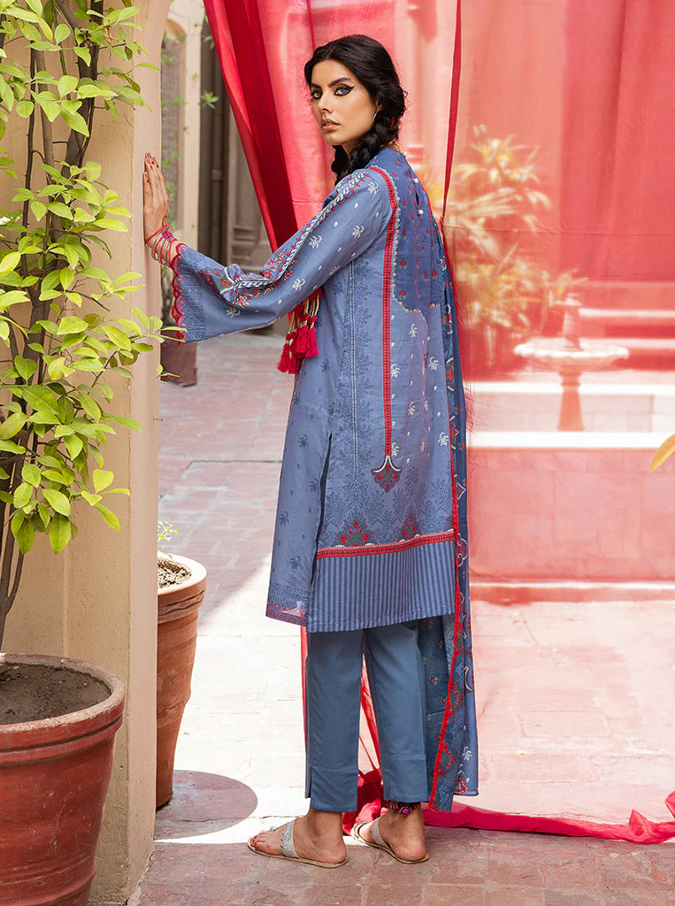3 PIECE - PRINTED LAWN SUIT - BLUE BLUSH - Image 2