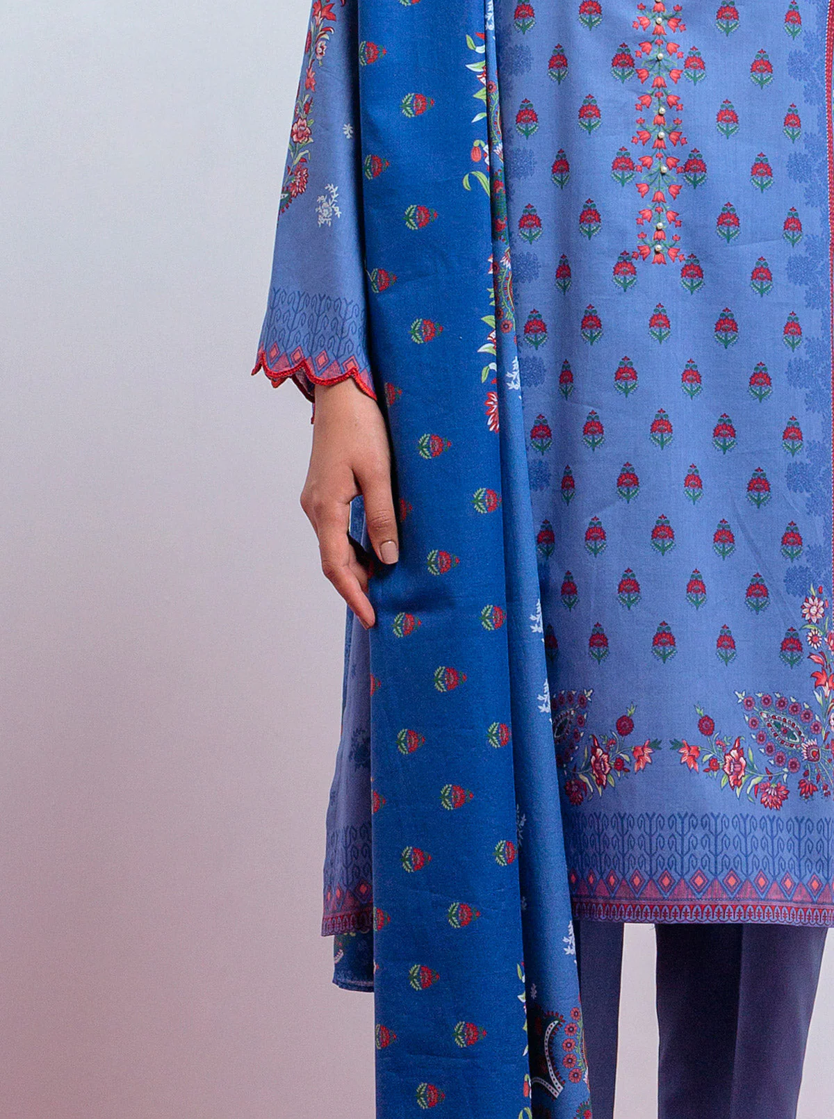3 PIECE - PRINTED LAWN SUIT - BLUE BLUSH - Image 4