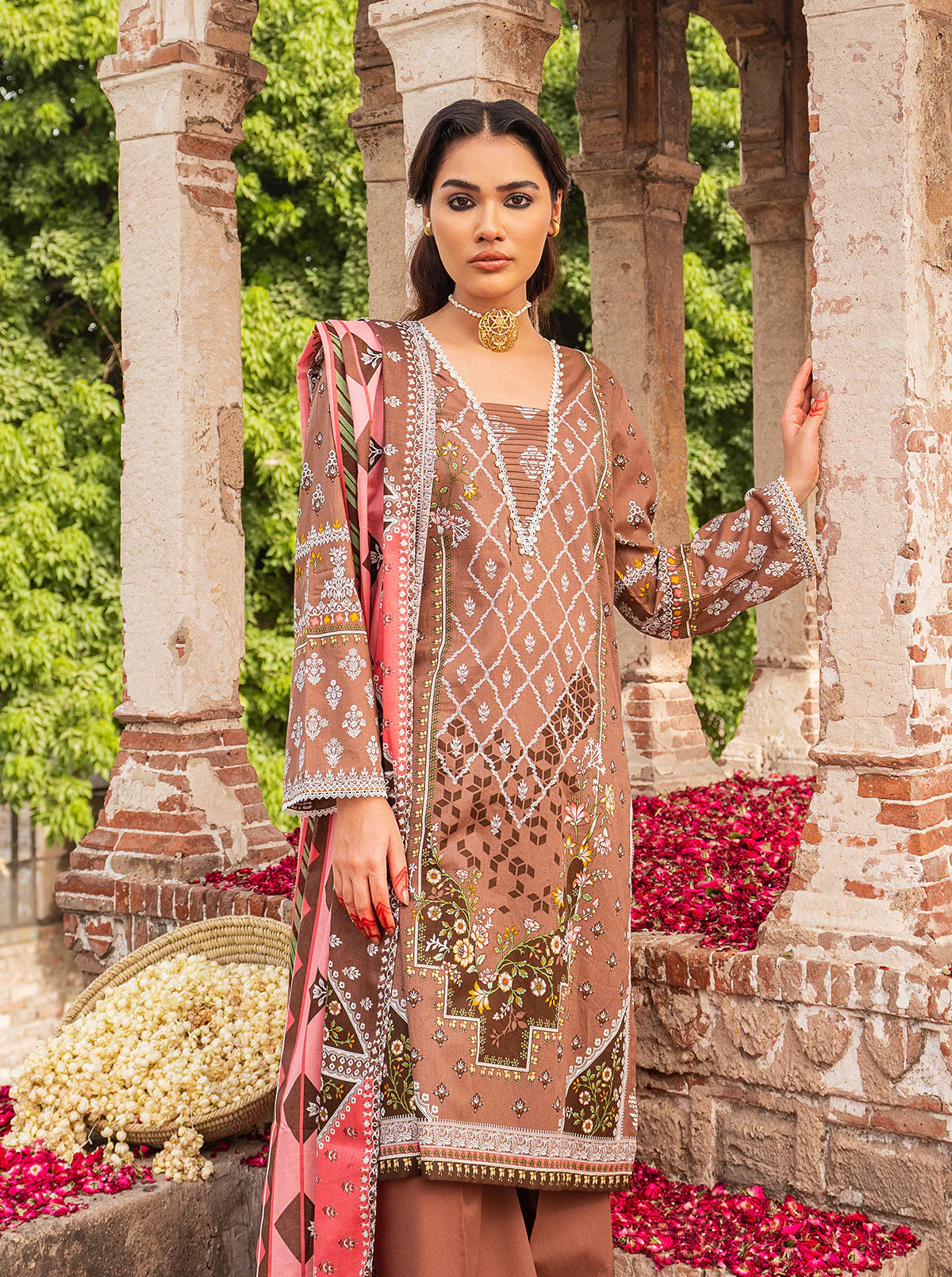 3 PIECE - PRINTED LAWN SUIT - ELEGANT MOCA - Image 2