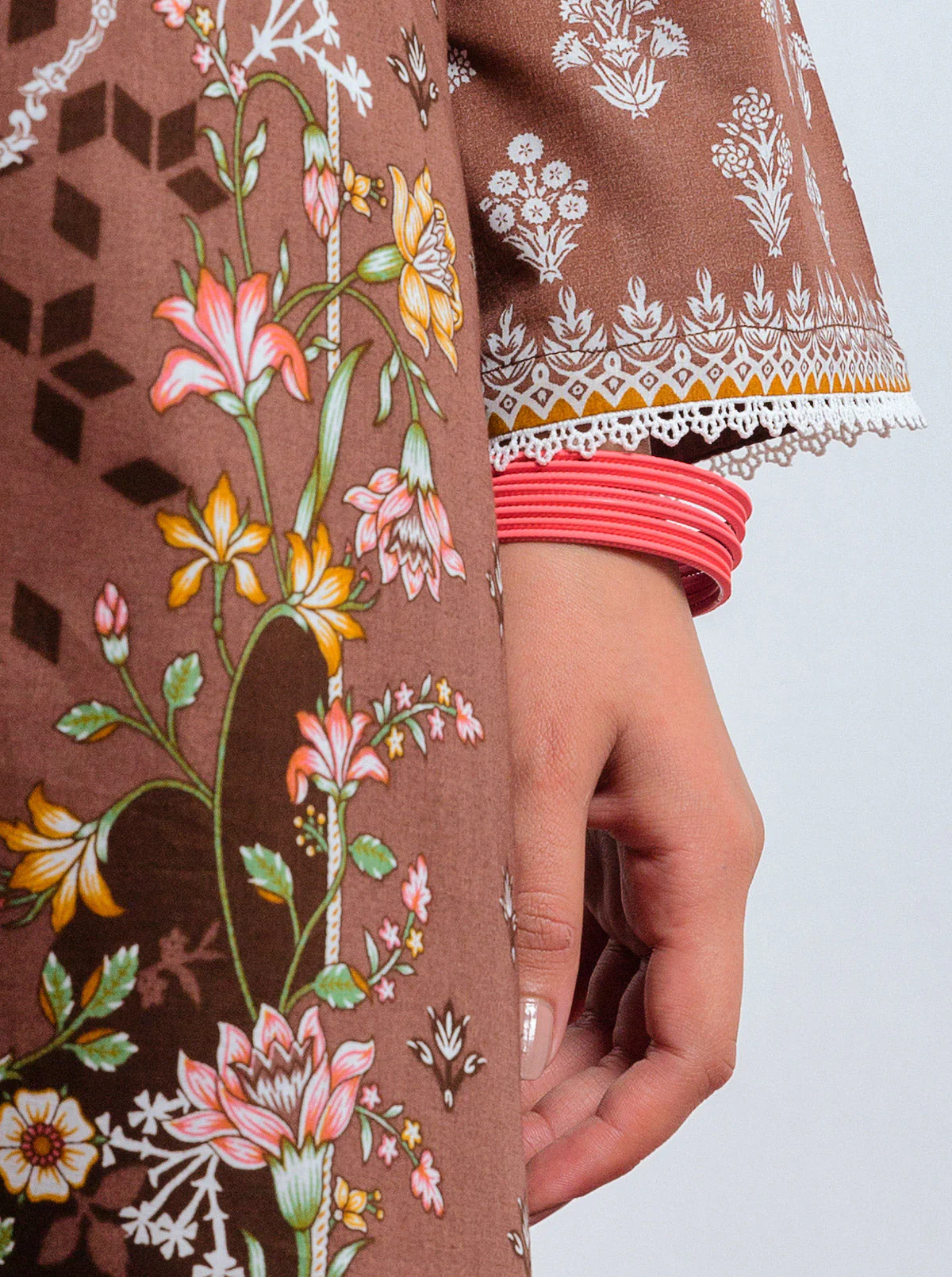 3 PIECE - PRINTED LAWN SUIT - ELEGANT MOCA - Image 6