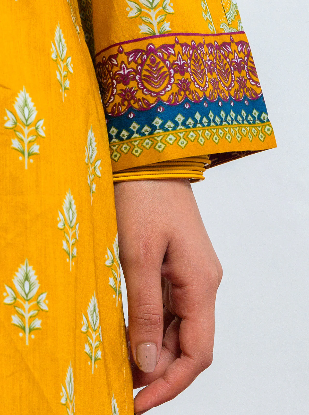 3 PIECE - PRINTED LAWN SUIT - YELLOW OCHRE - Image 6