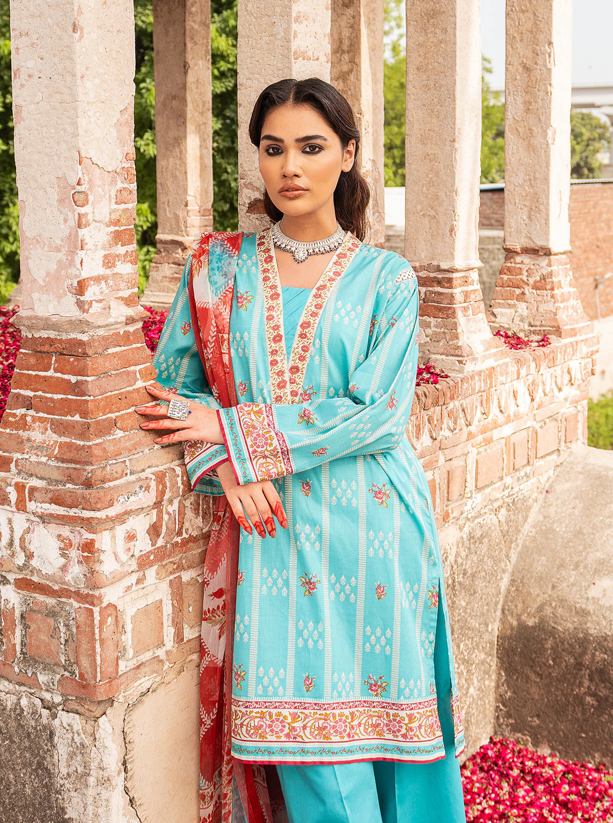 3 PIECE - PRINTED LAWN SUIT - WONDER BLUSH - Image 2