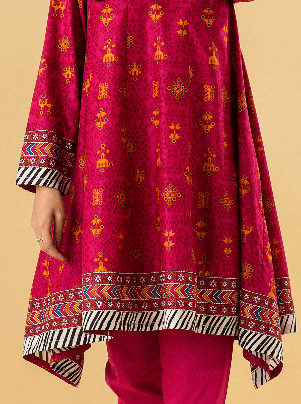 2 PIECE - PRINTED LAWN SUIT - RASPBERRY PINK - Image 2