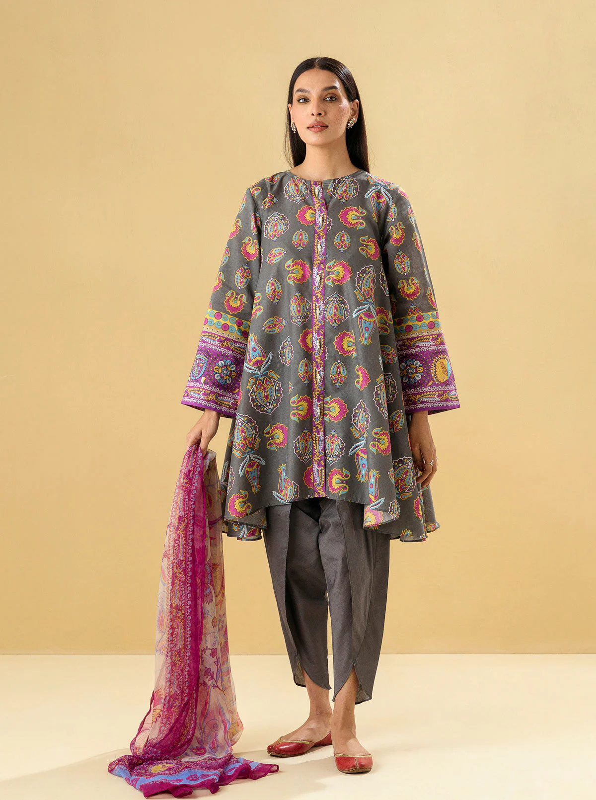 2 PIECE - PRINTED LAWN SUIT - MIDNIGHT GREY - Image 3