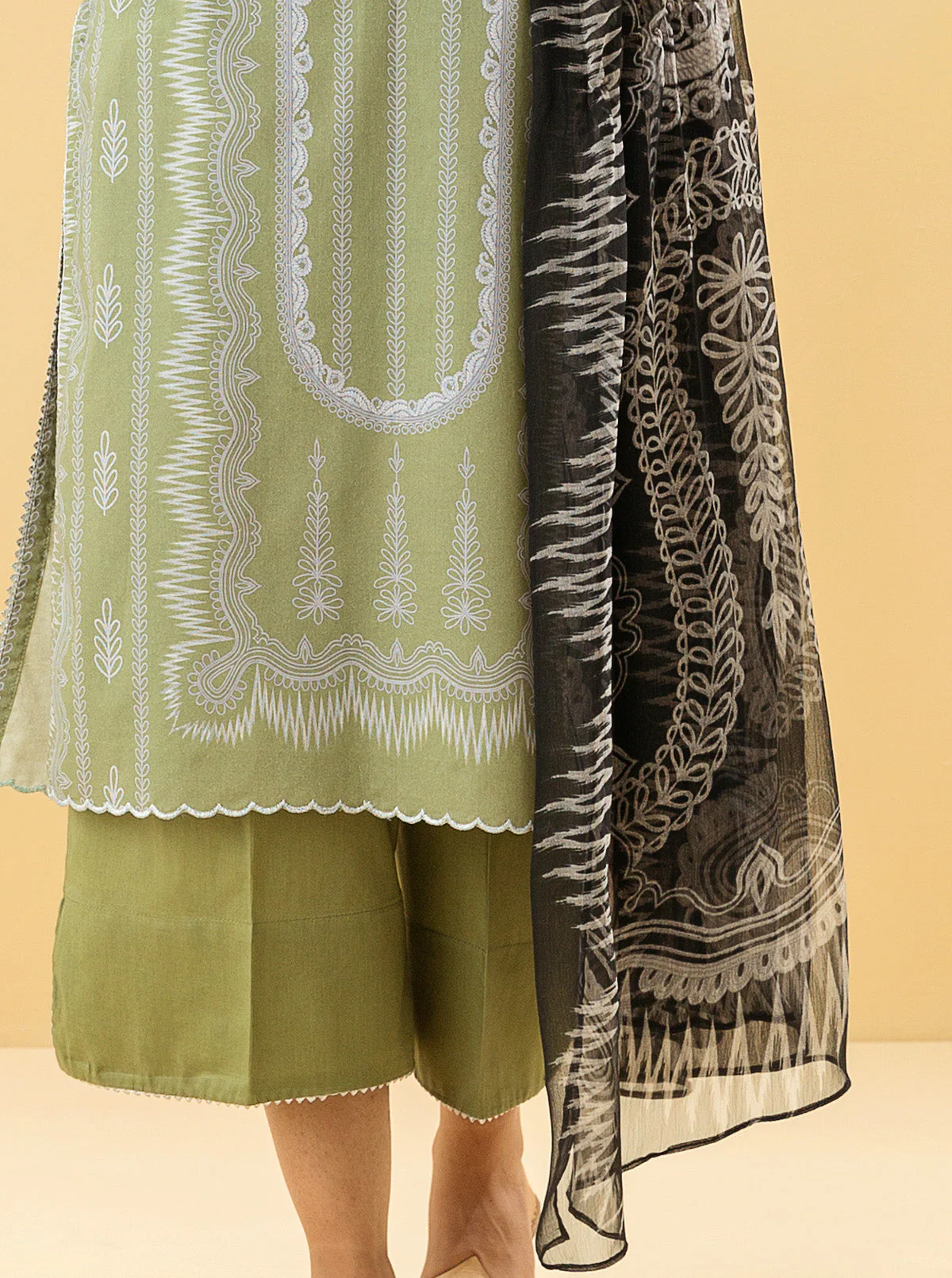 2 PIECE - PRINTED LAWN SUIT - ANTIQUE GREEN - Image 2