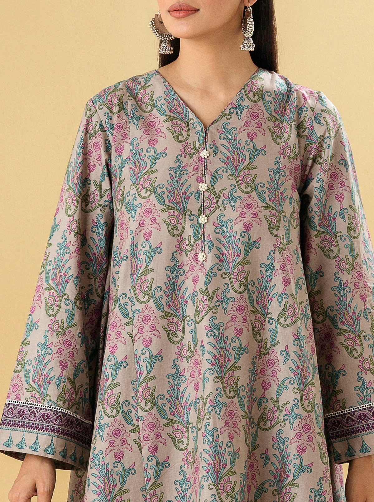 2 PIECE - PRINTED LAWN SUIT - GRAY DAWN - Image 4