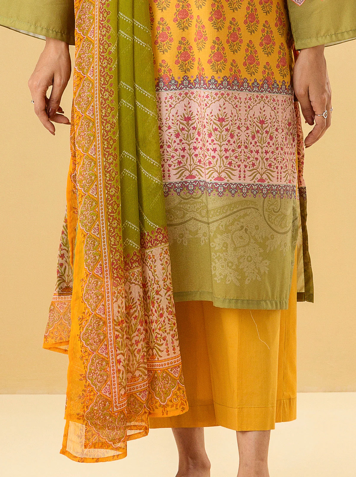 3 PIECE - PRINTED LAWN SUIT - DIVINE OCHRE - Image 2