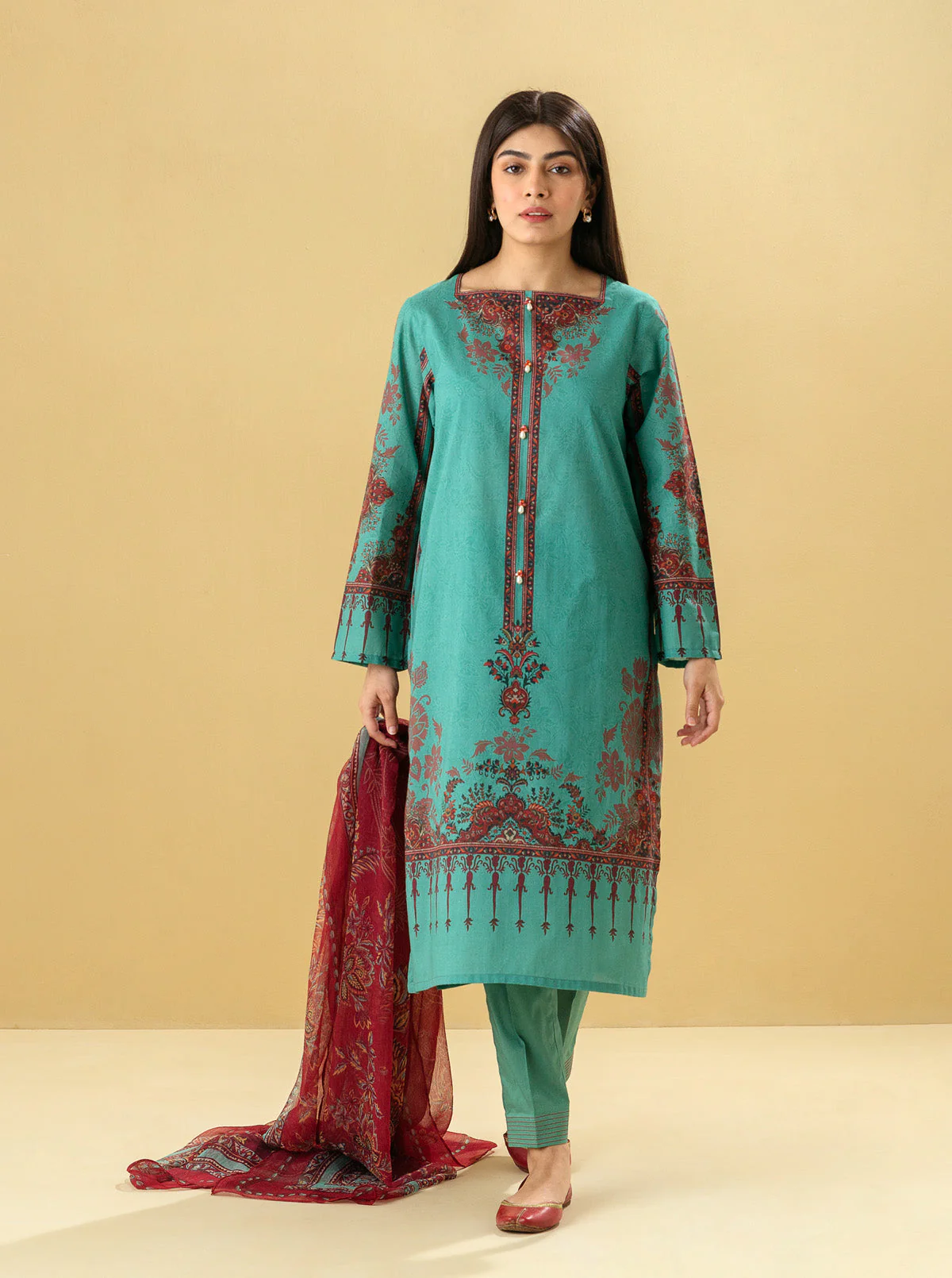 3 PIECE - PRINTED LAWN SUIT - TRIBAL CHIC - Image 3