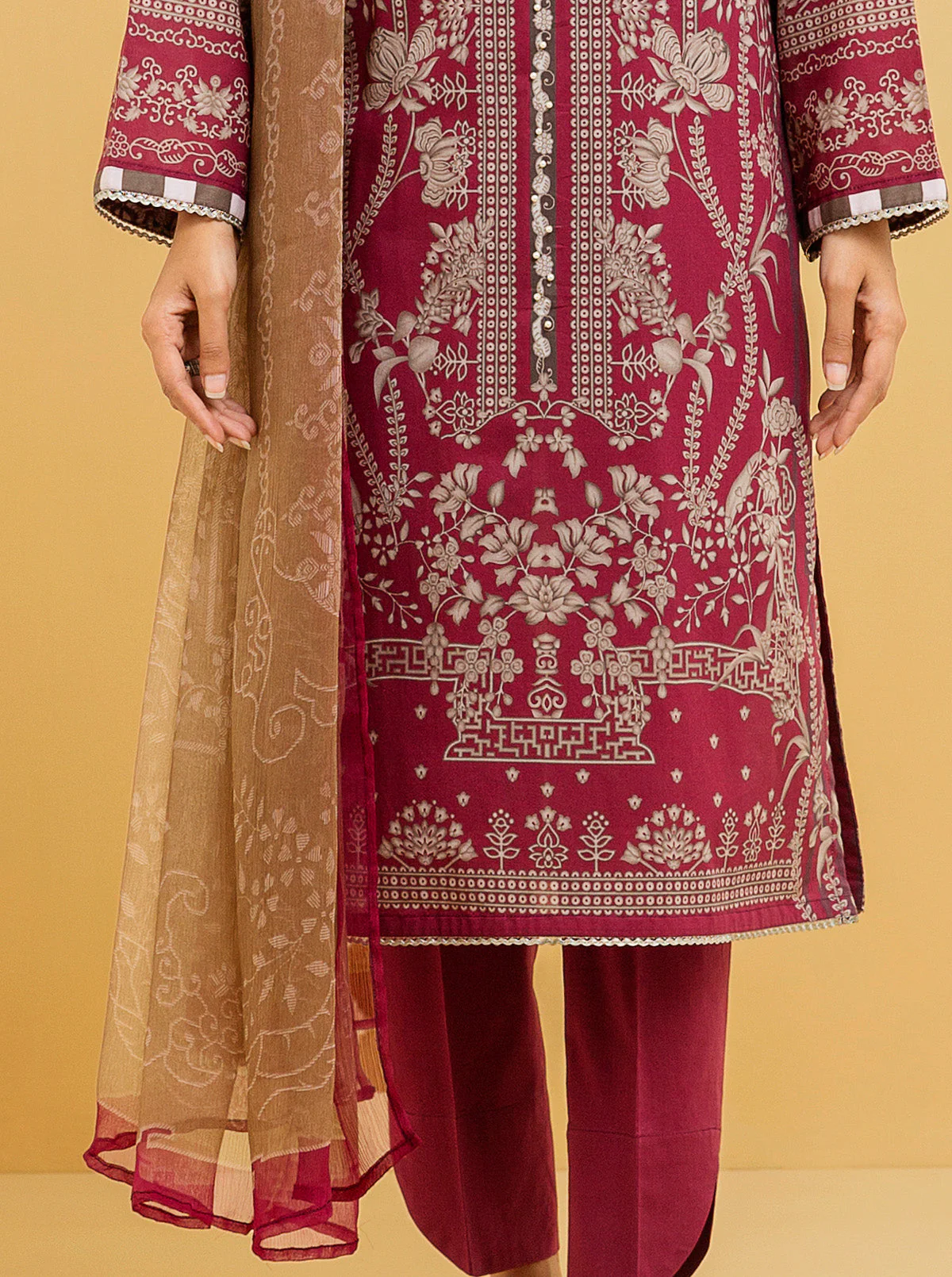 3 PIECE - PRINTED LAWN SUIT - LUSCIOUS ROUGE - Image 2