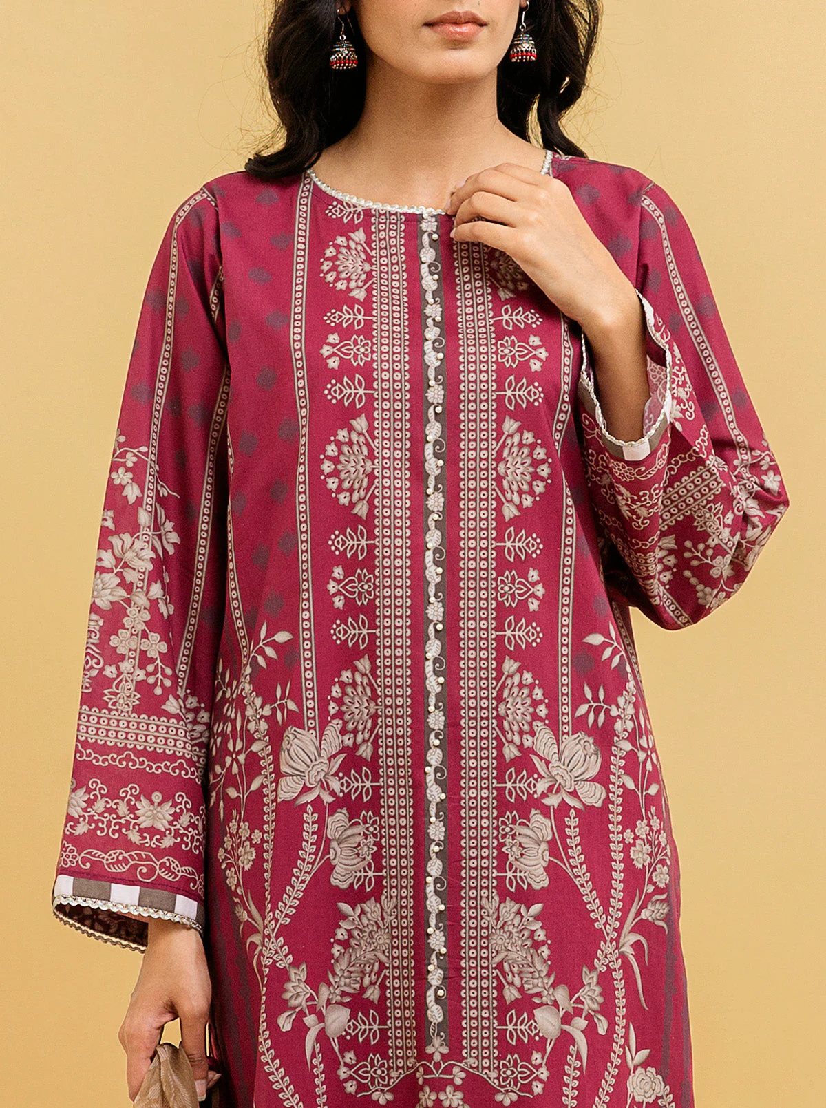 3 PIECE - PRINTED LAWN SUIT - LUSCIOUS ROUGE - Image 4