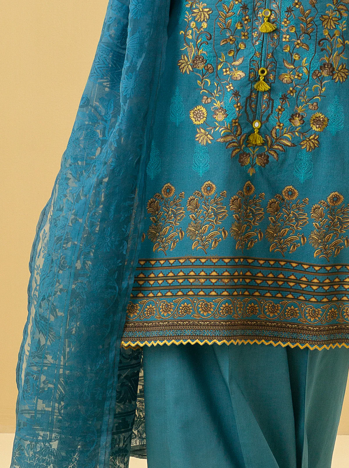3 PIECE - EMBROIDERED LAWN SUIT - ANTIQUE CHARM - Image 2