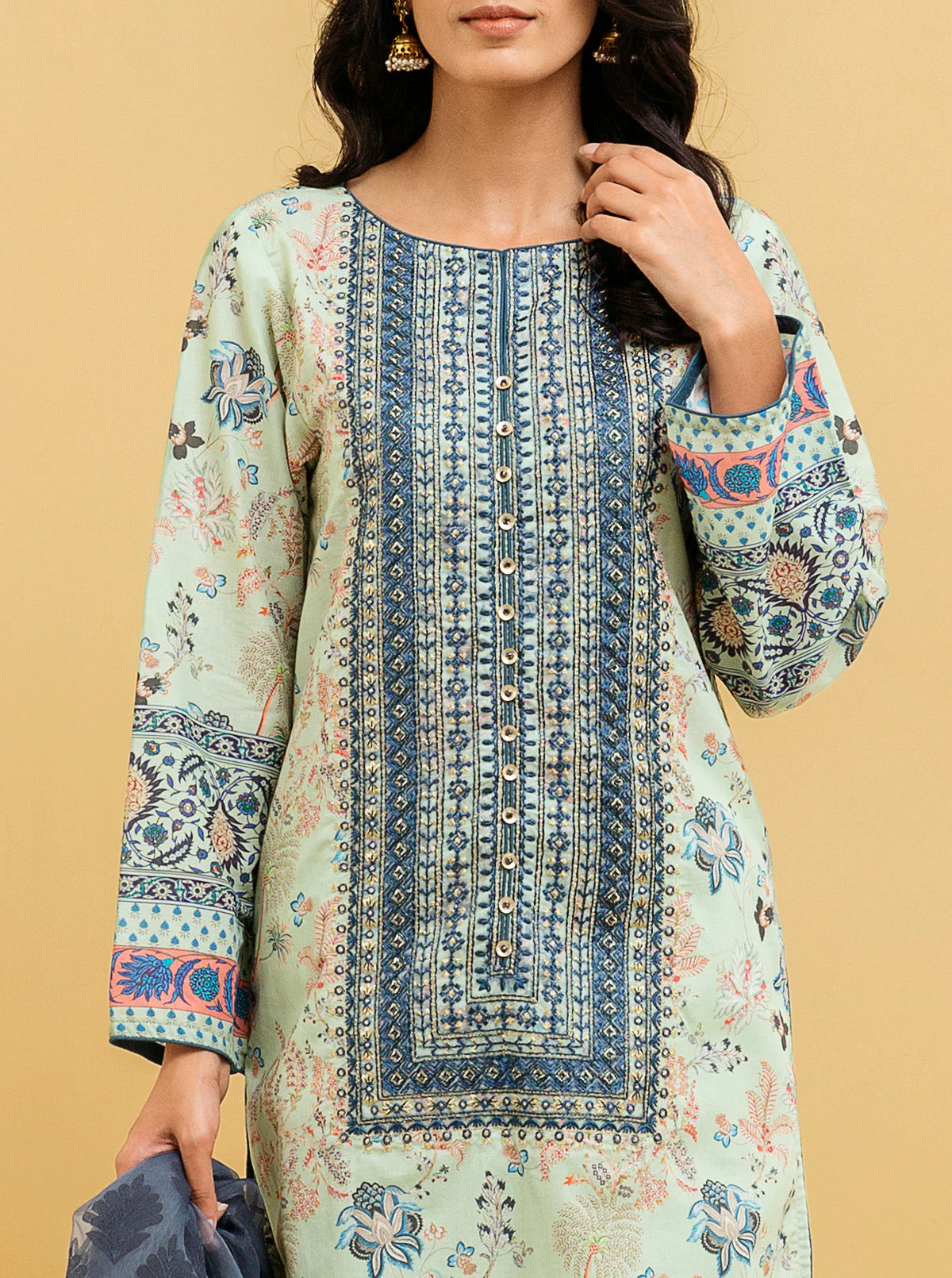 3 PIECE - EMBROIDERED LAWN SUIT - CHINTZ CHARM - Image 4
