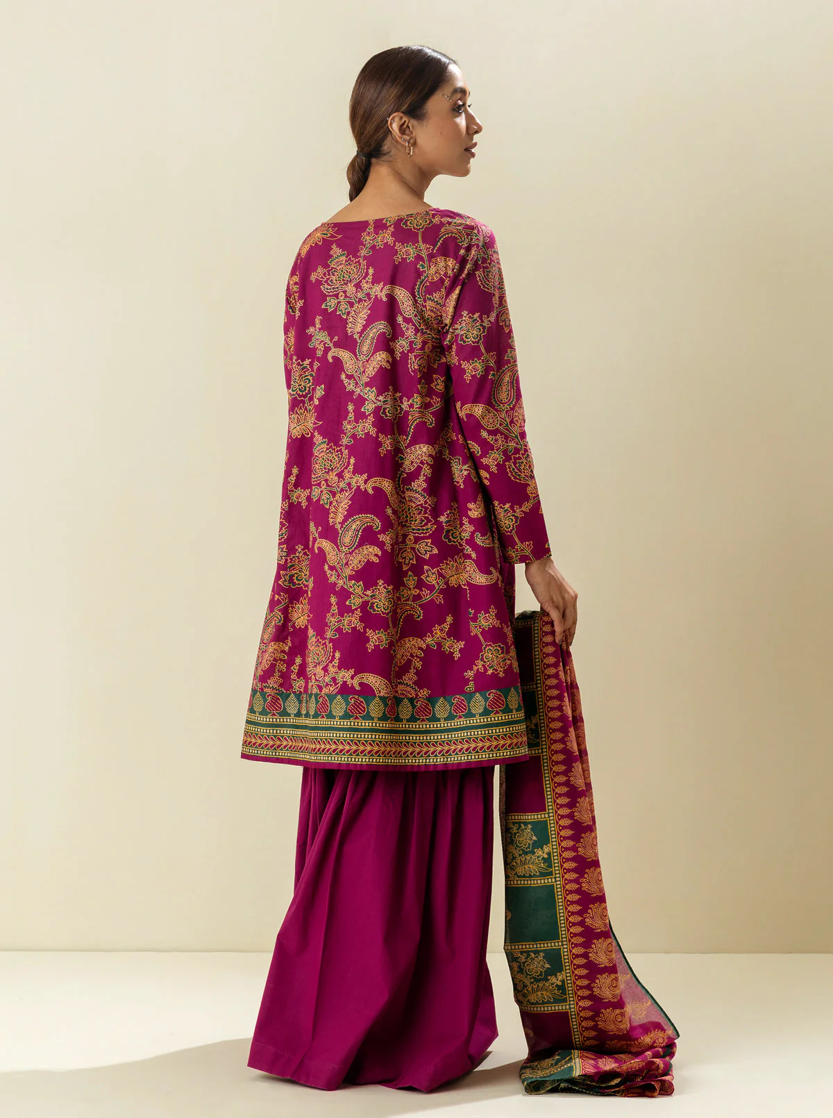 2 PIECE - EMBROIDERD LAWN SUIT - PEACOCK PINK - Image 3