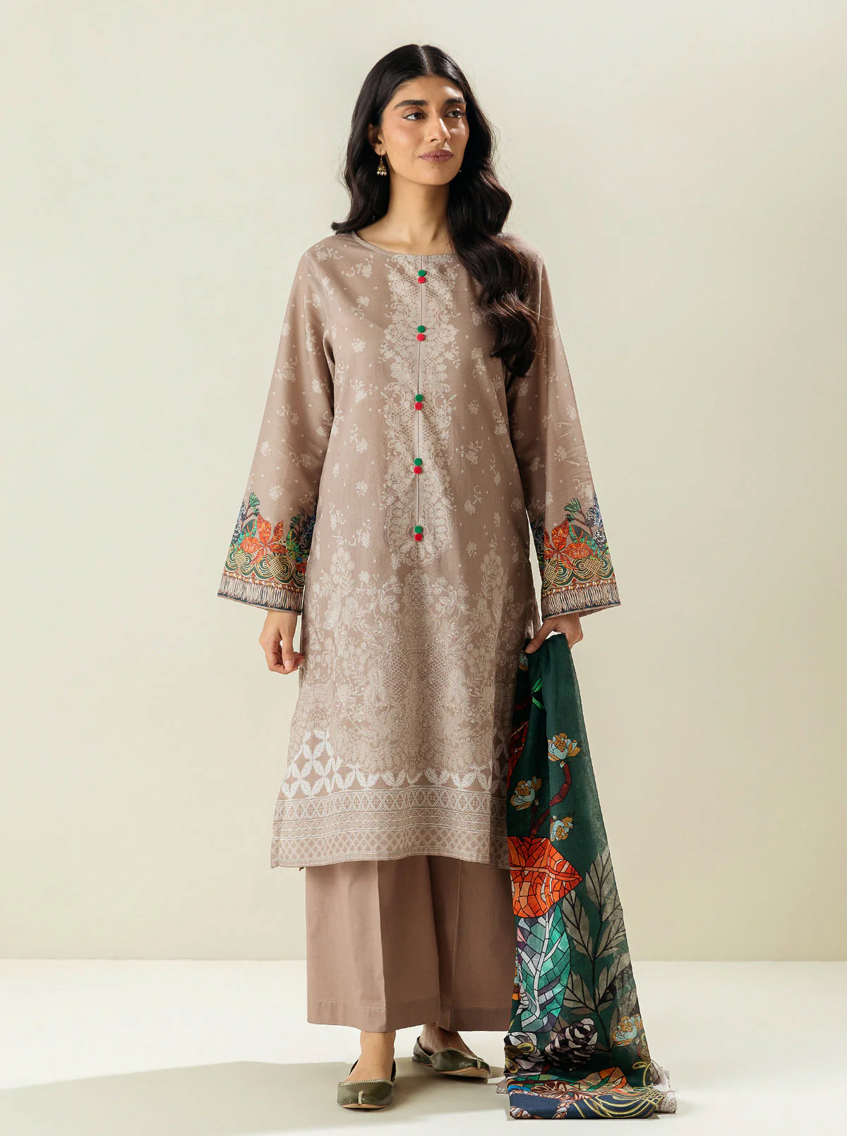 3 PIECE - PRINTED LAWN SUIT - NEOCLASSICAL CREME - Image 2