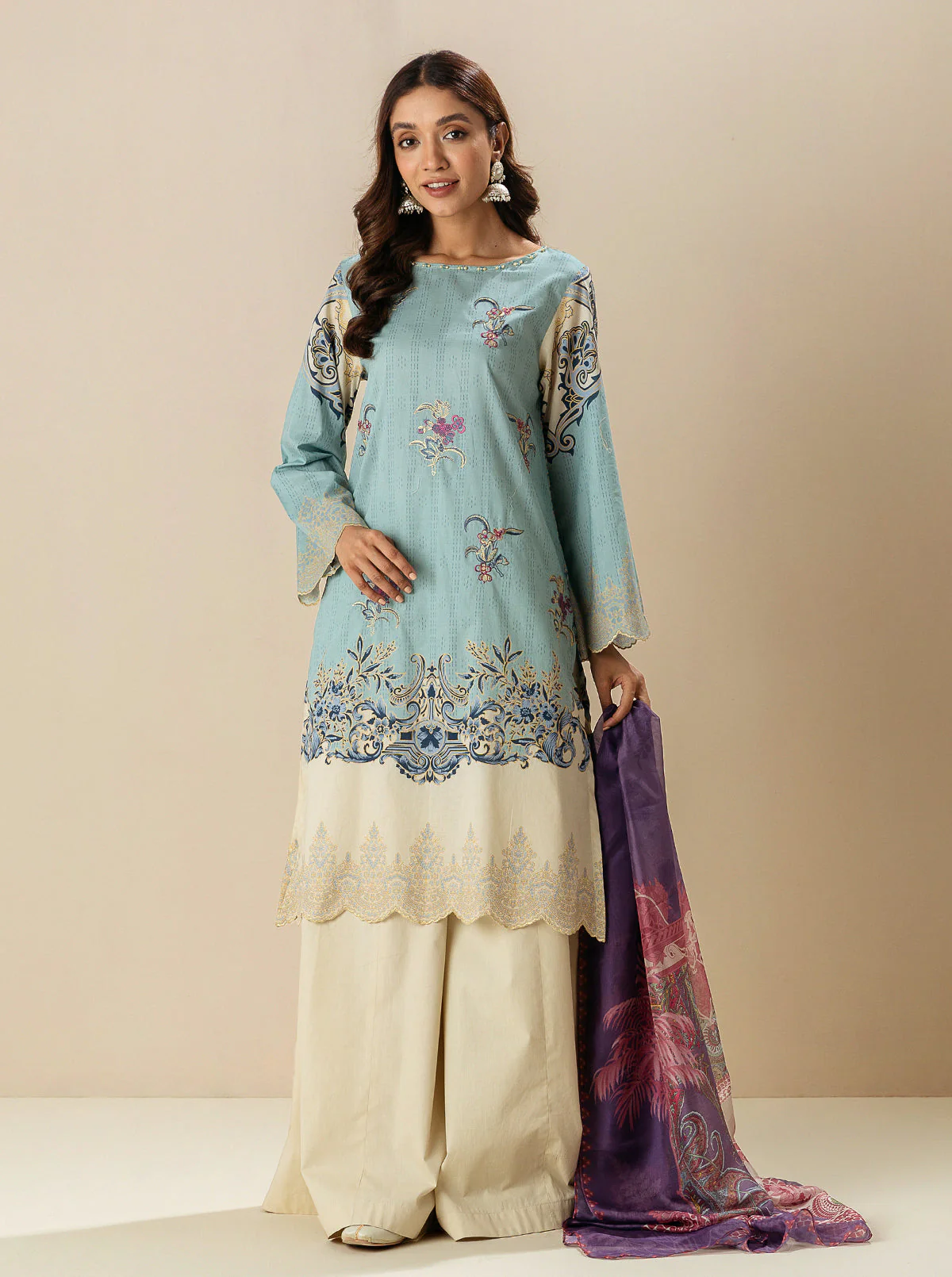 3 PIECE - EMBROIDERED LAWN SUIT - LILAC BREEZE - Image 4