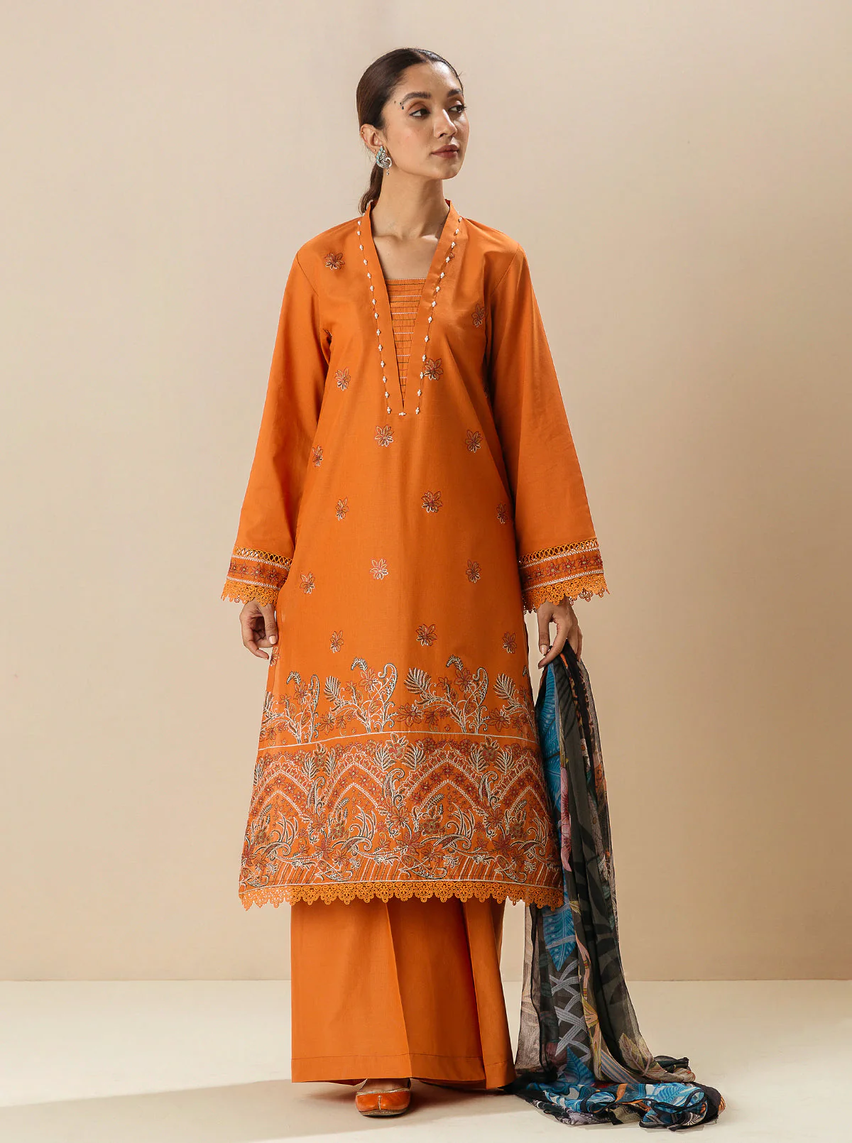 3 PIECE - EMBROIDERD LAWN SUIT - FALL FANTASY - Image 5