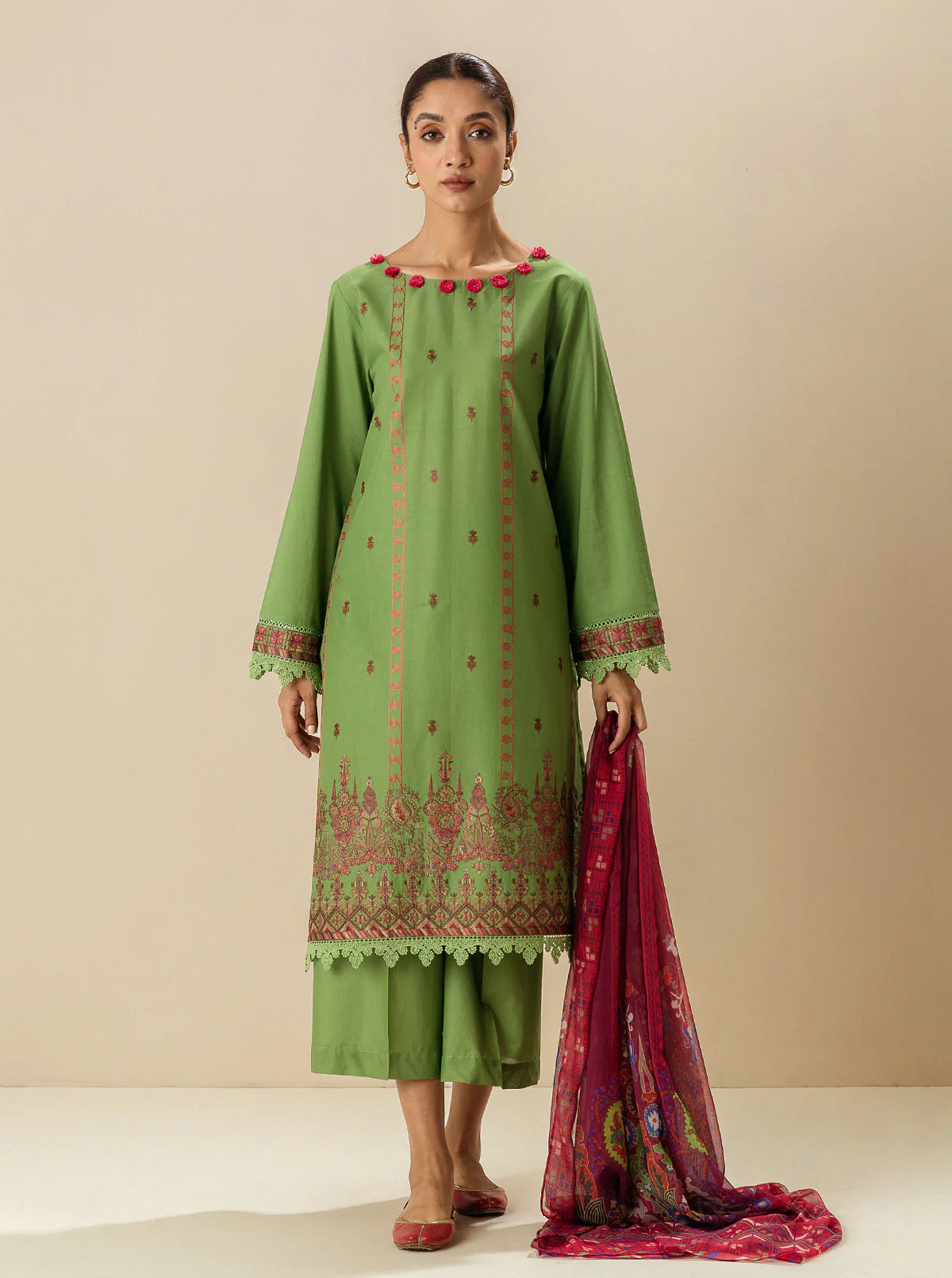 3 PIECE - EMBROIDERD LAWN SUIT - EVERGREEN BEAUTY - Image 5
