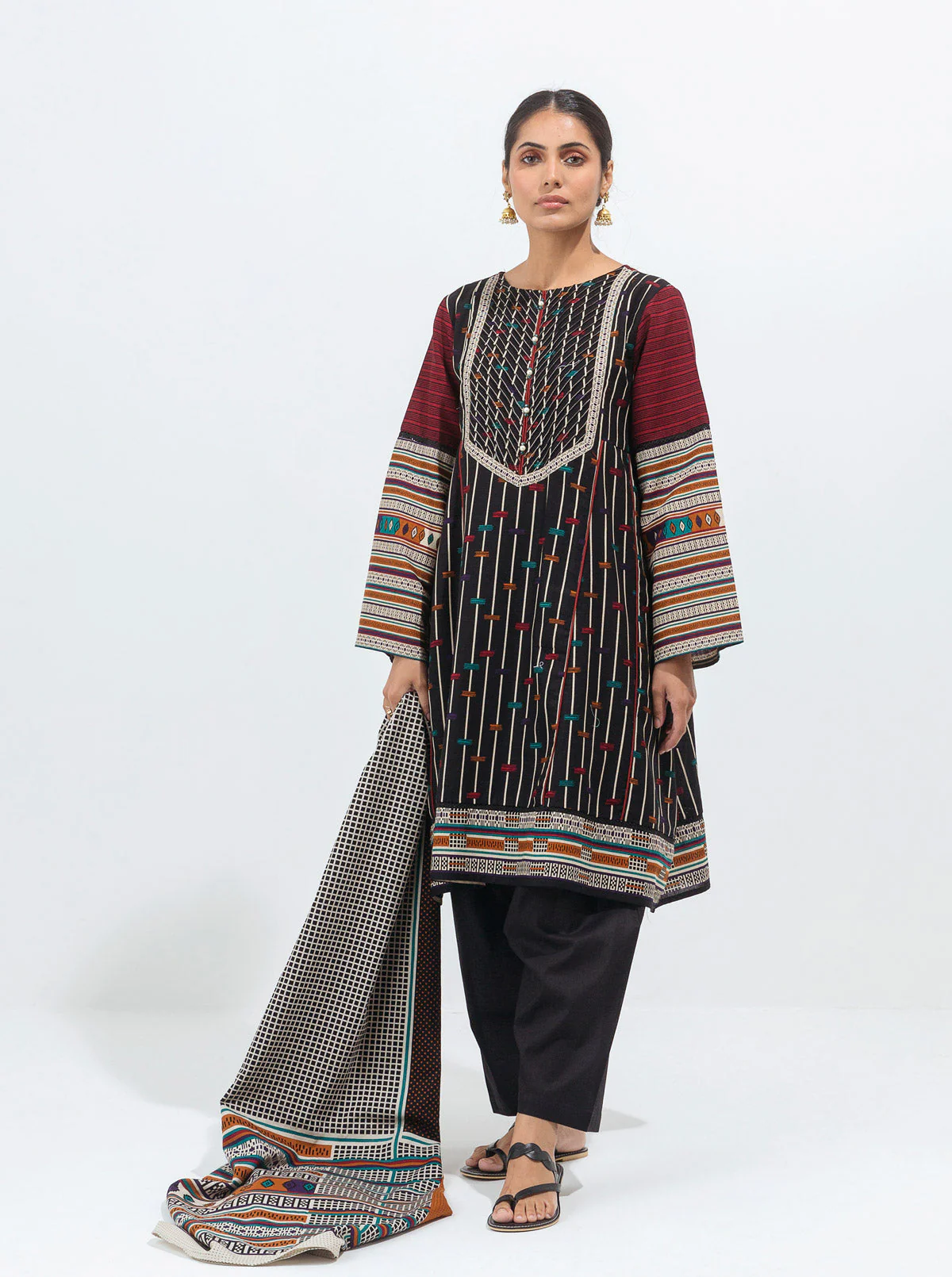 3 PIECE - PRINTED KHADDAR SUIT - ENCHANTED BLACK - Image 3