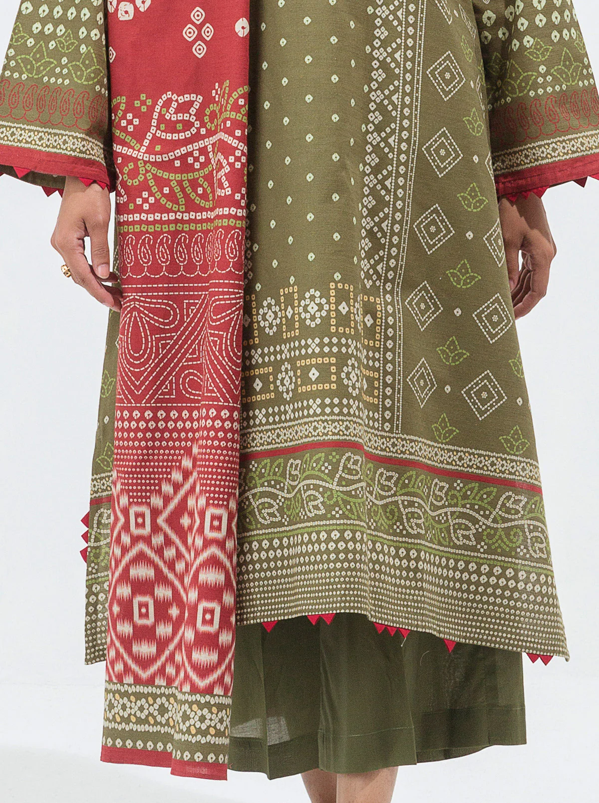 3 PIECE - PRINTED KHADDAR SUIT - OLIVE OPAL - Image 2