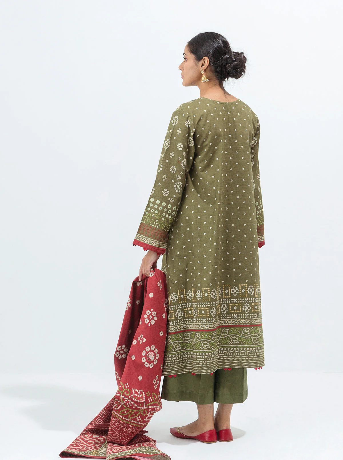3 PIECE - PRINTED KHADDAR SUIT - OLIVE OPAL - Image 6