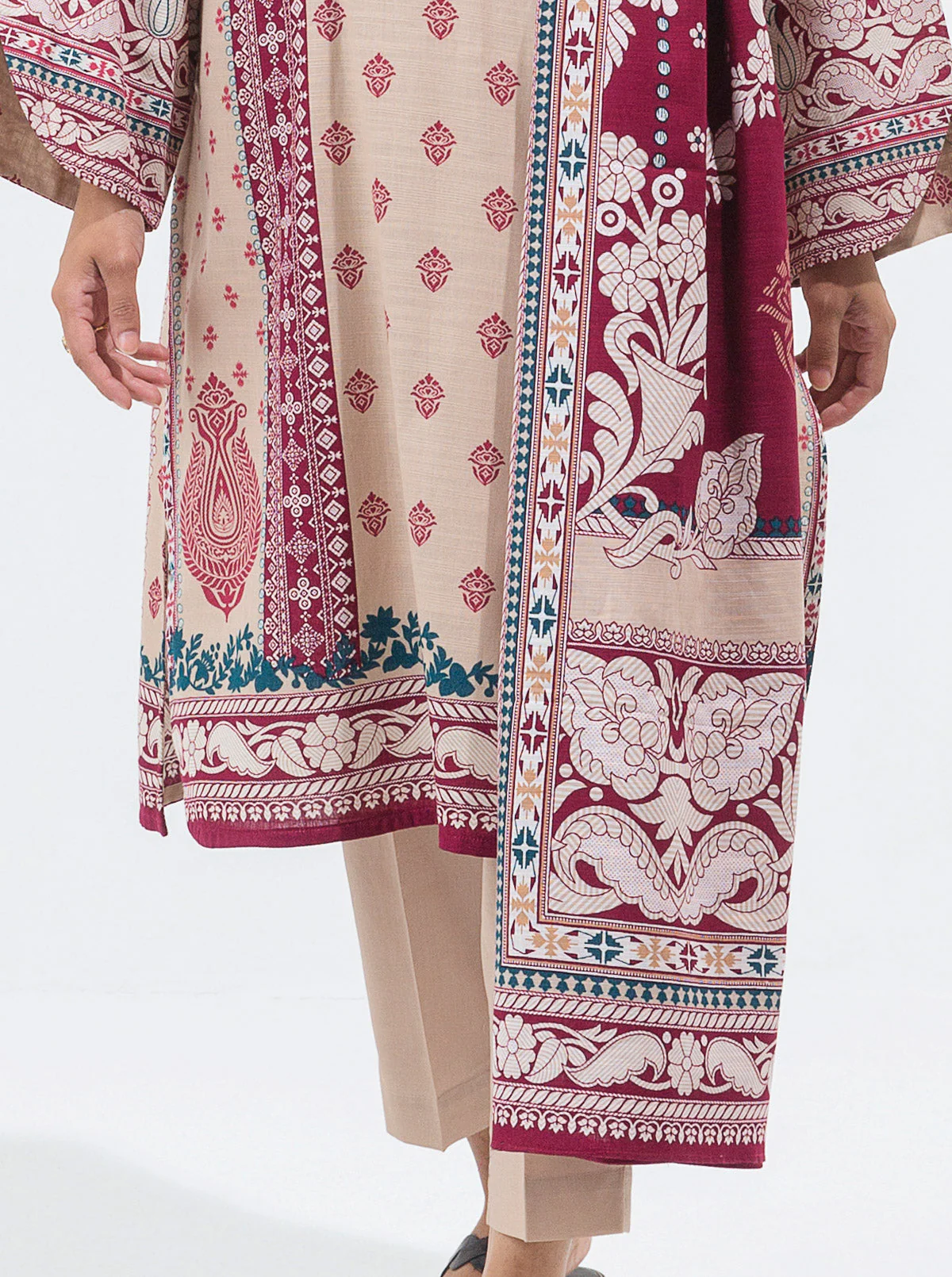 3 PIECE - PRINTED KHADDAR SUIT - ANTIQUE PEARL - Image 2