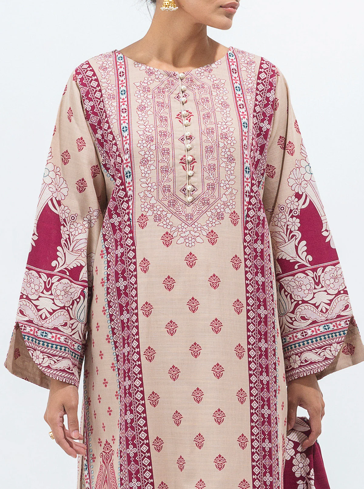 3 PIECE - PRINTED KHADDAR SUIT - ANTIQUE PEARL - Image 4