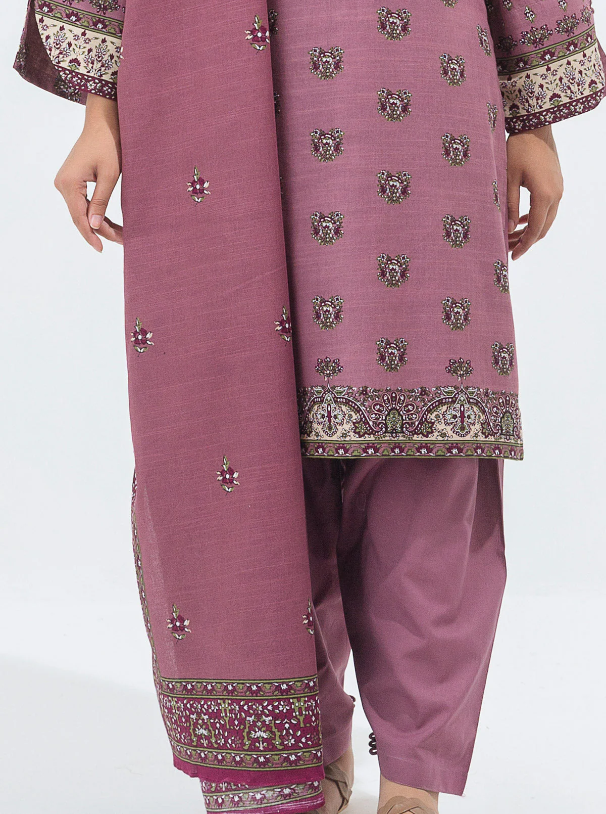 3 PIECE - PRINTED KHADDAR SUIT - MAUVE HAZE - Image 2