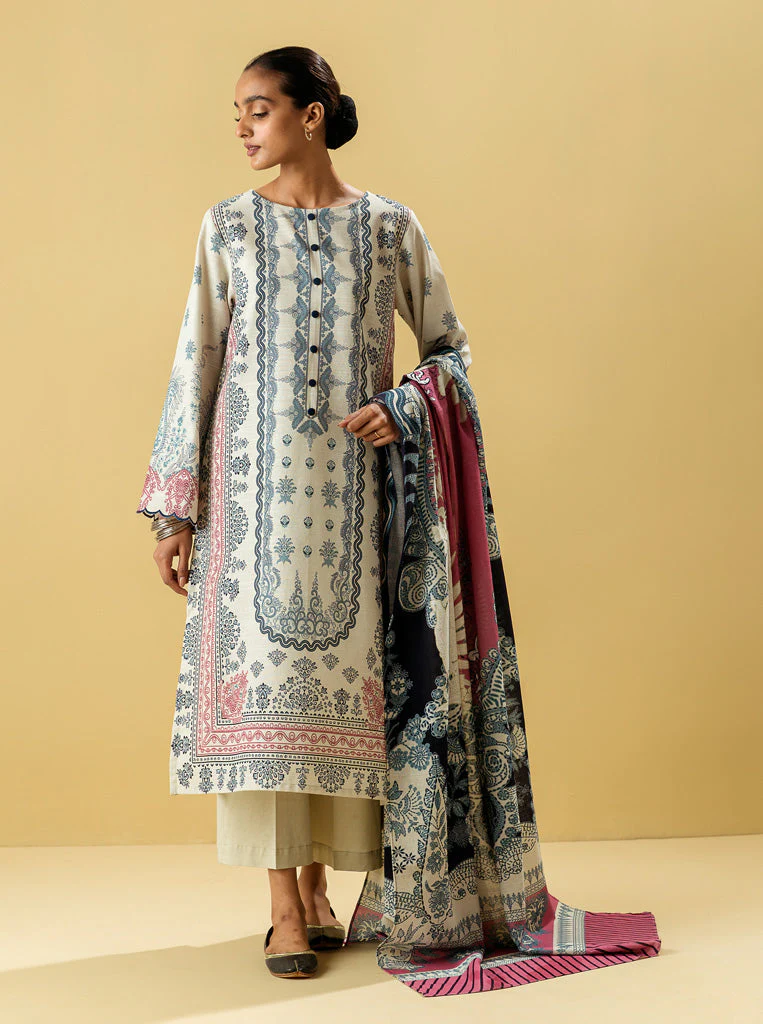 3 PIECE - PRINTED KHADDAR SUIT - WARM HUES - Image 2