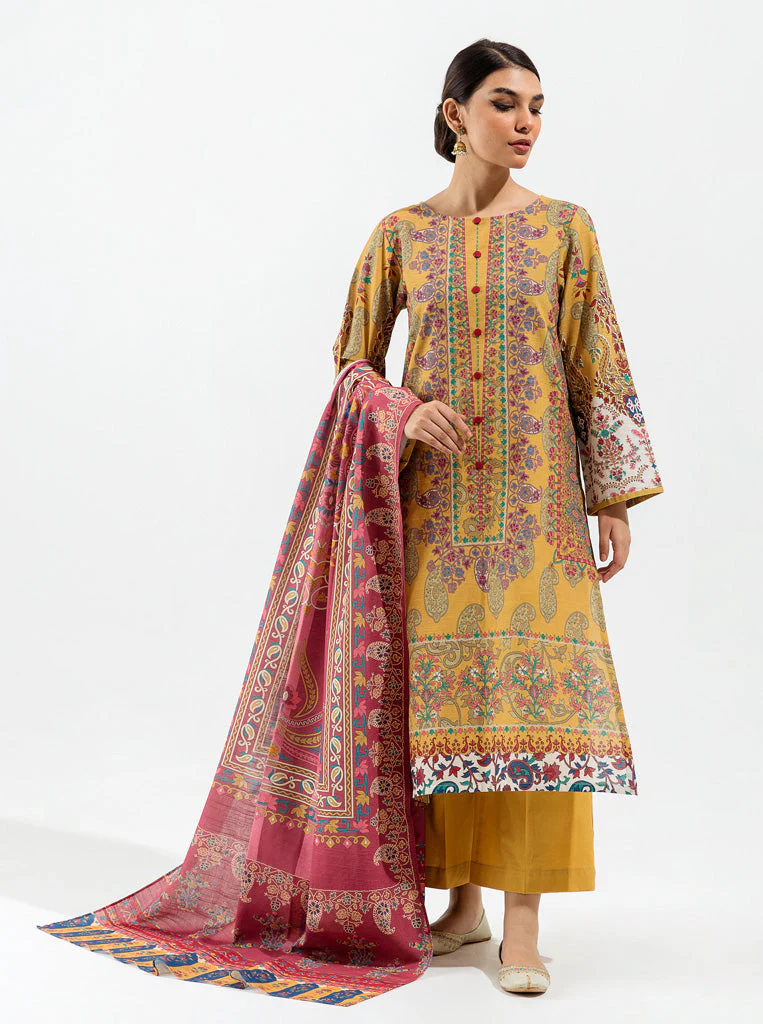 3 PIECE - PRINTED KHADDAR SUIT - OAK BUFF - Image 2