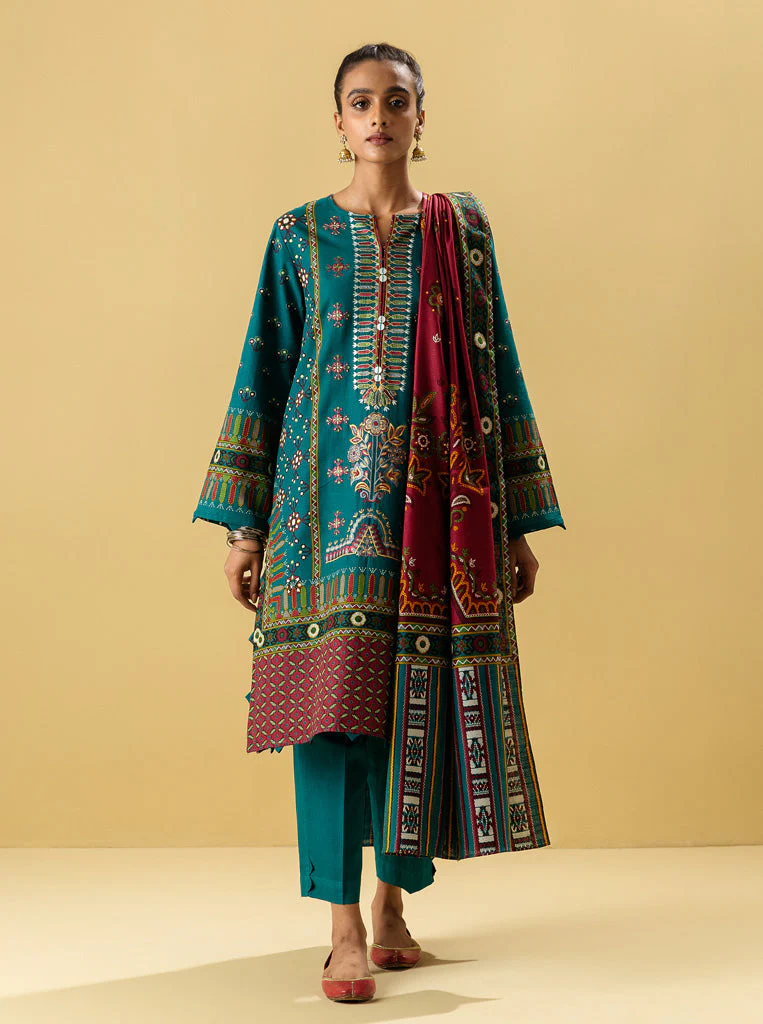 3 PIECE - EMBROIDERED  KHADDAR SUIT - TEAL PRISM - Image 2