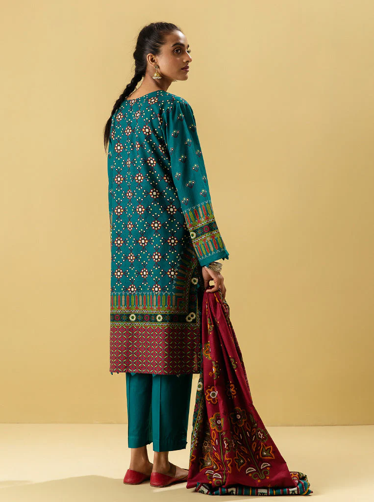 3 PIECE - EMBROIDERED  KHADDAR SUIT - TEAL PRISM - Image 3