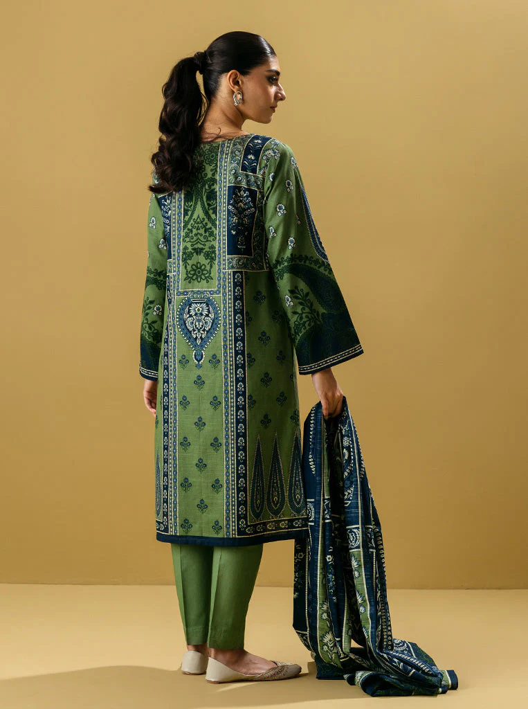 3 PIECE - EMBROIDERED  KHADDAR SUIT - TURF GREEN - Image 3