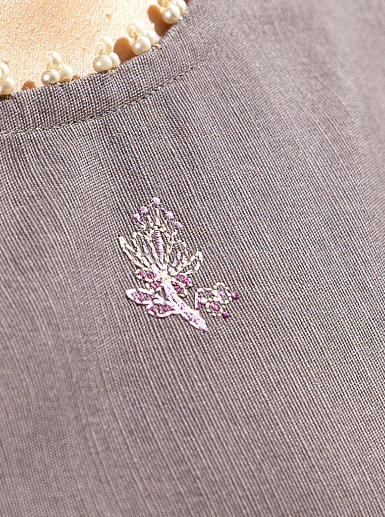 3 PIECE - EMBROIDERED WITH SHAWL  KHADDAR SUIT - SMOKY HAZE - Image 4