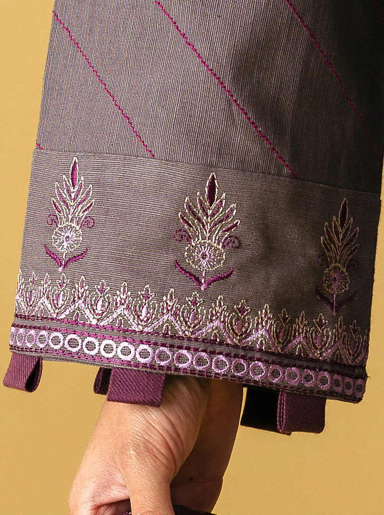 3 PIECE - EMBROIDERED WITH SHAWL  KHADDAR SUIT - SMOKY HAZE - Image 5