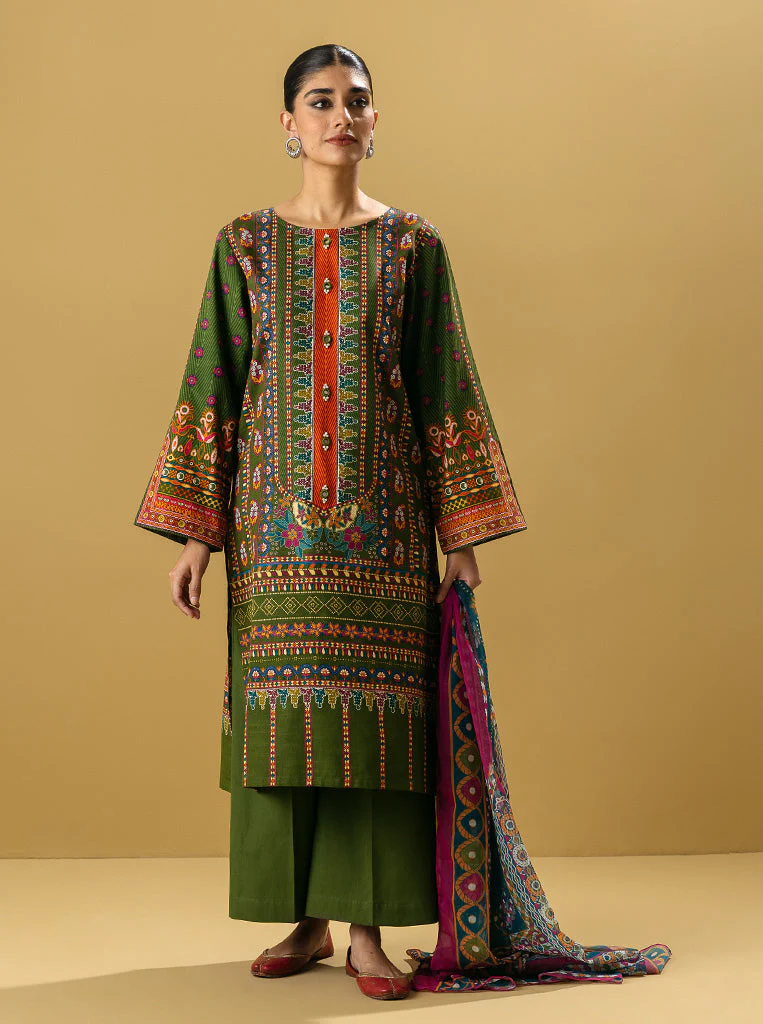 3 PIECE - PRINTED KHADDAR SUIT - TROPICAL FAWN - Image 3