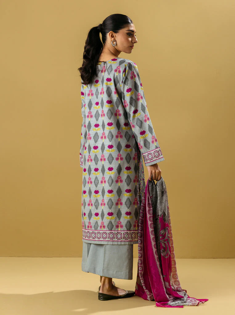 3 PIECE - PRINTED KHADDAR SUIT - FUSCHIA BUDS - Image 3