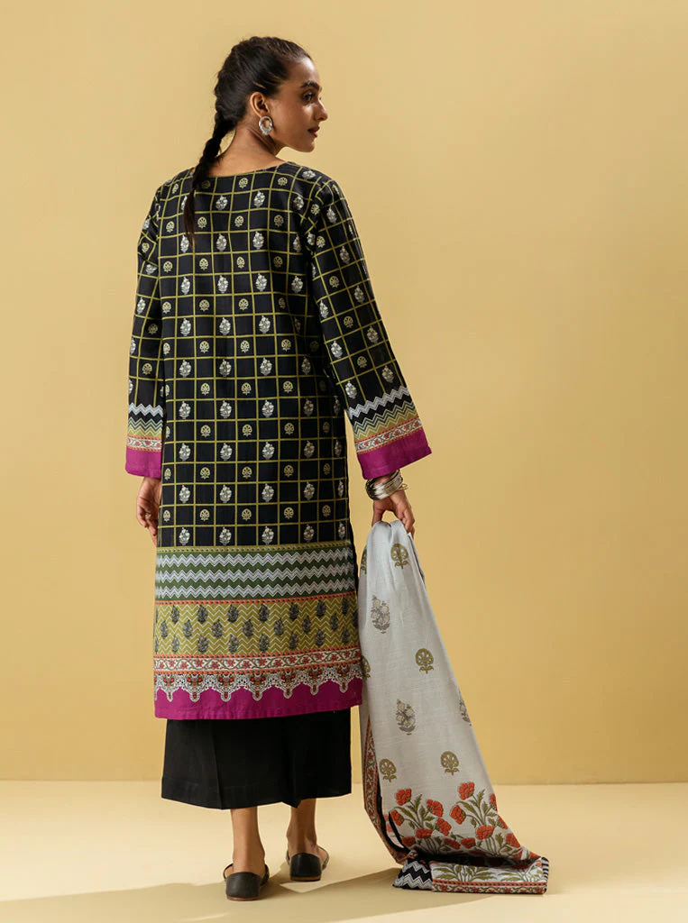 3 PIECE - PRINTED KHADDAR SUIT - BLOOMING BLACK - Image 3