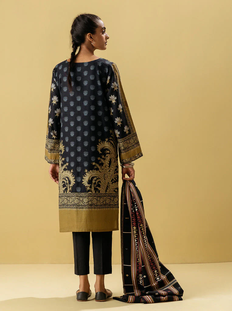 3 PIECE - PRINTED KHADDAR SUIT - ORIENTAL BLACK - Image 2