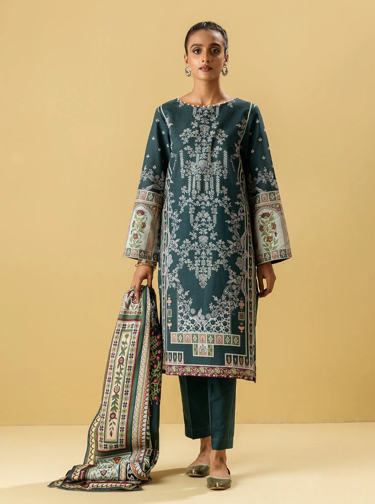 3 PIECE - PRINTED KHADDAR SUIT - TEAL TREASORE - Image 2