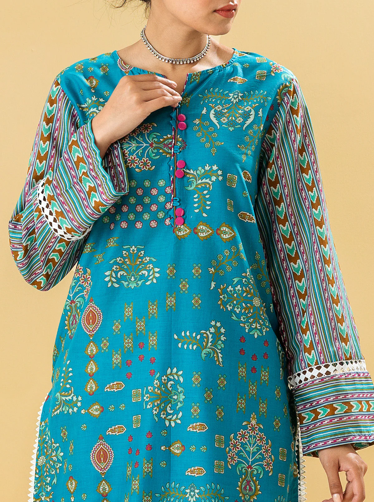 2 PIECE - PRINTED LAWN SUIT - BLUE MUSE - Image 2