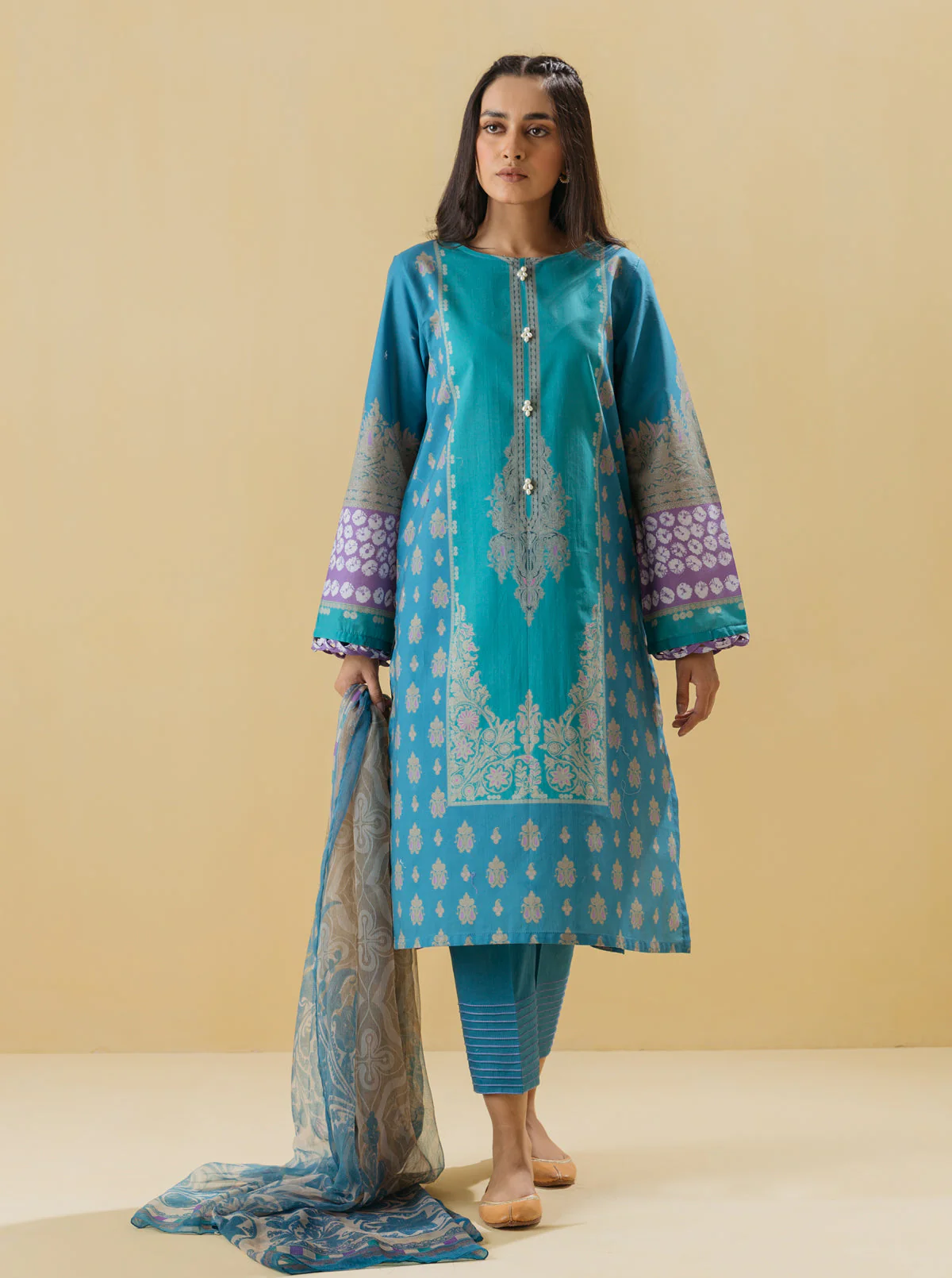 2 PIECE - PRINTED LAWN SUIT - QUARTZ BLUE - Image 3