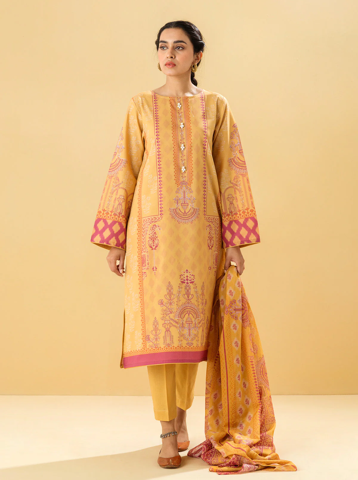 2 PIECE - PRINTED LAWN SUIT - PRIMROSE YELLOW - Image 3