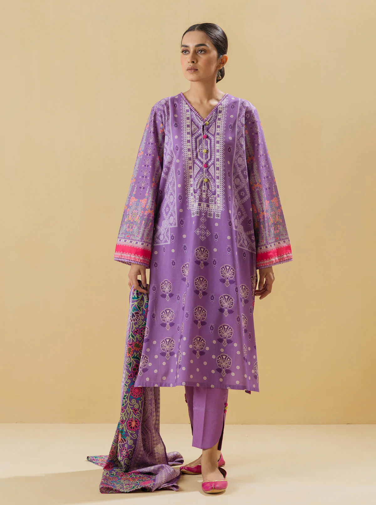3 PIECE - PRINTED LAWN SUIT - ORCHID TONE - Image 4