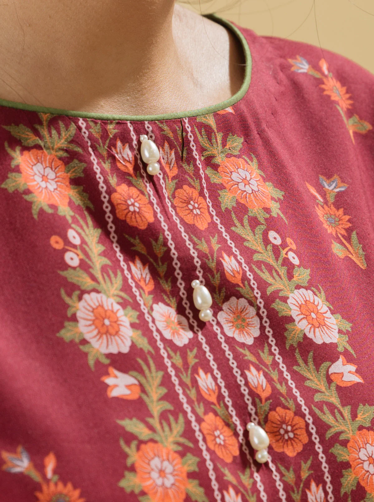3 PIECE - PRINTED LAWN SUIT - CRIMSON BLUSH - Image 3